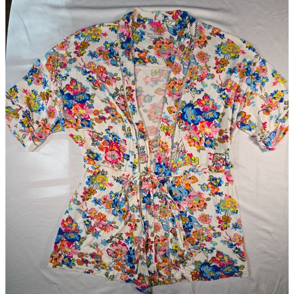 Vera Bradley Floral Knit Robe Lounge Wrap Tie Waist One Size Loungewear Comfort